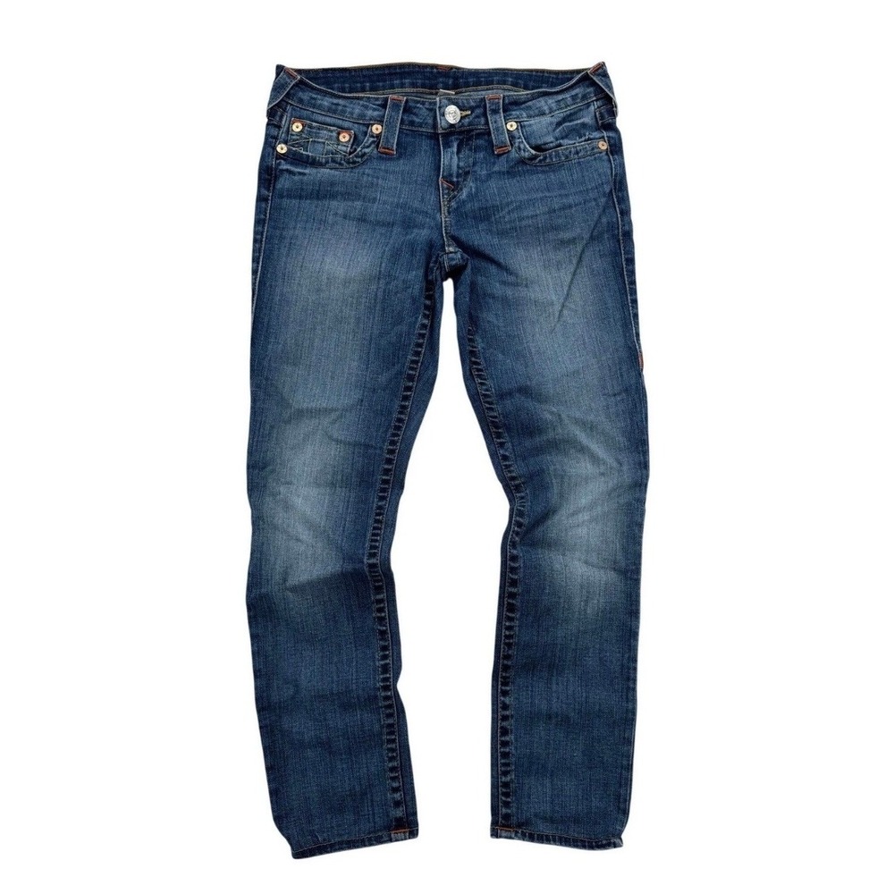True Religion Skinny Jeans Womens 29 Blue Excellent Low Rise Horseshoe Stitch
